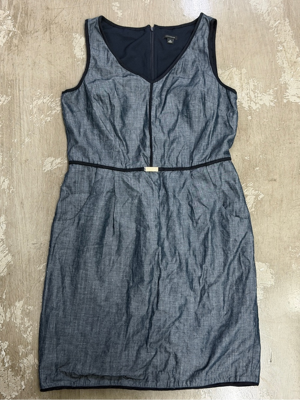 Ann Taylor Chambray Linen Cotton Sheath Dress Size 12 Navy Blue SKU
0033